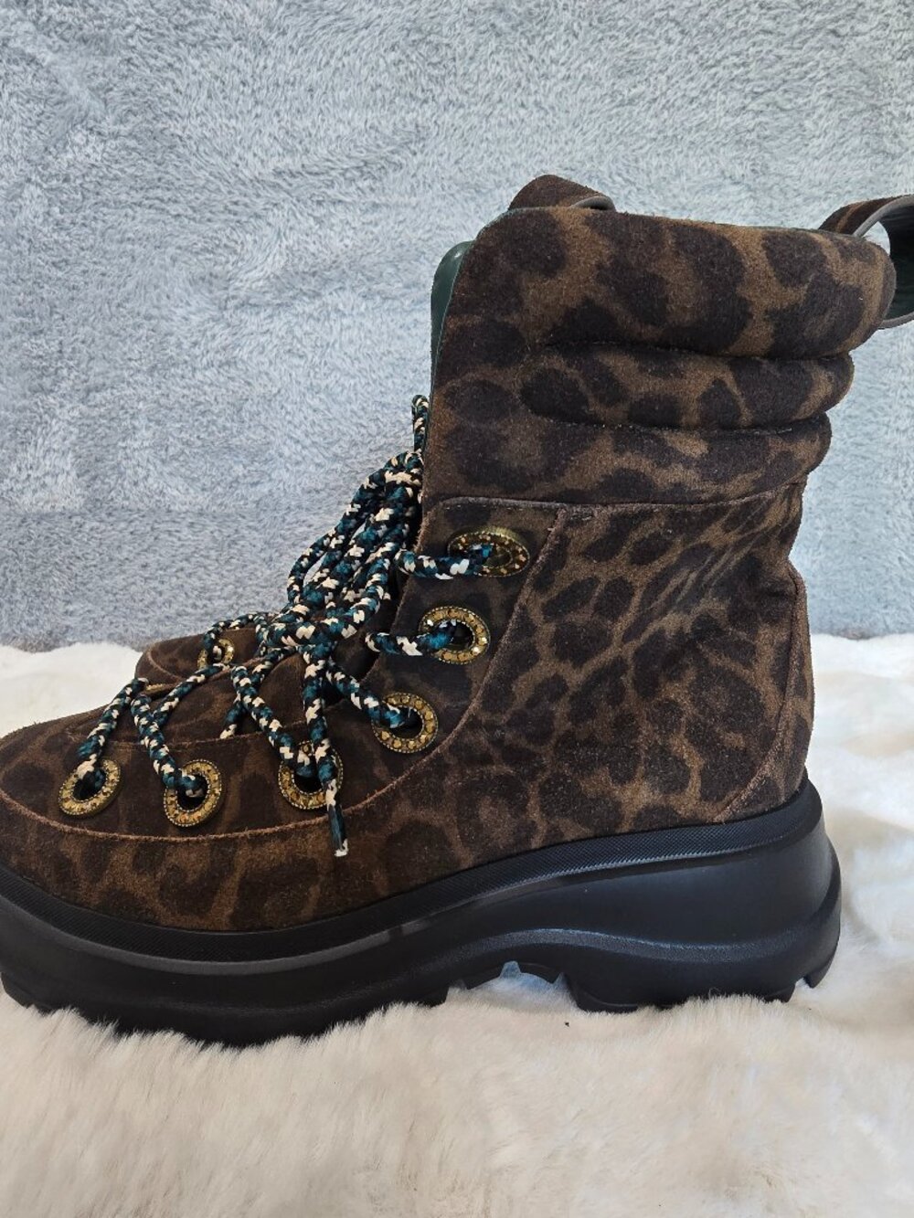 Kurt Geiger Kensington Hiking Boot Leopard Print Suede Women's Sizes NEW